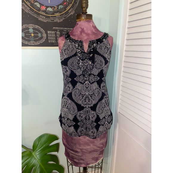 INC International Concepts Black and White Beaded Tank Top - S - Picture 1 of 6